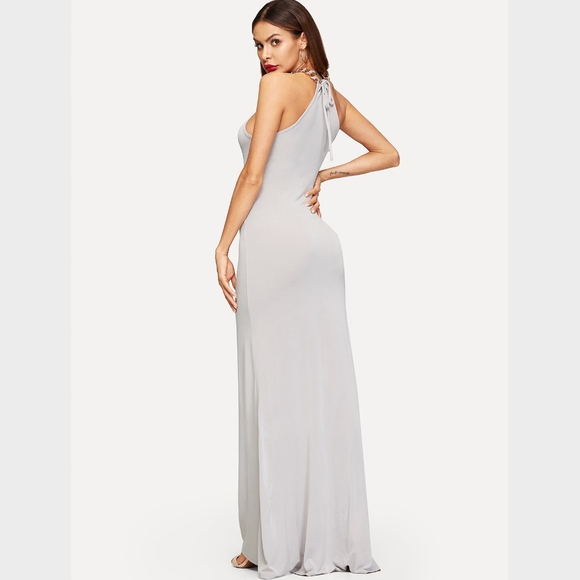 Chain Detailed Ruffle Halter Style Maxi Dress - Picture 5 of 6